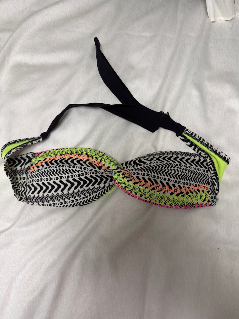Xhilaration Black Strapless Swim Top with Neon Trim